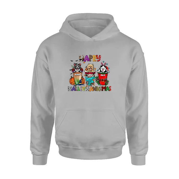 Personalized Hallothanksmas Shirt/Hoodie - Halloween/Christmas/Thanksgiving Gift Idea for Dog Lovers - Happy Hallothanksmas