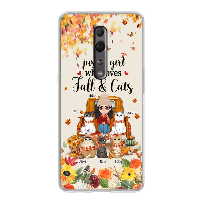 Personalized Cat Mom Autumn Phone Case - Gift Idea For Cat Lovers - Up to 5 Cats - Case For Xiaomi/Oppo/Huawei - Just A Girl Who Loves Fall & Cats