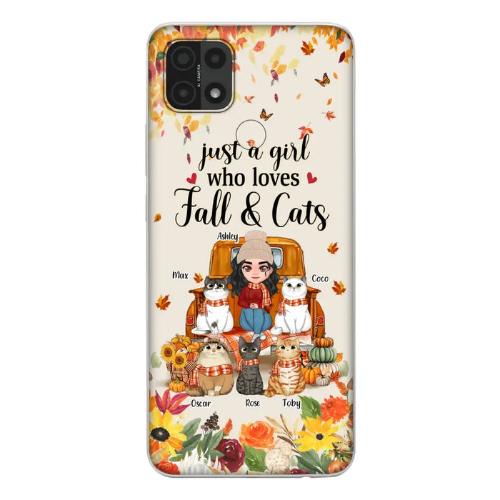 Personalized Cat Mom Autumn Phone Case - Gift Idea For Cat Lovers - Up to 5 Cats - Case For Xiaomi/Oppo/Huawei - Just A Girl Who Loves Fall & Cats