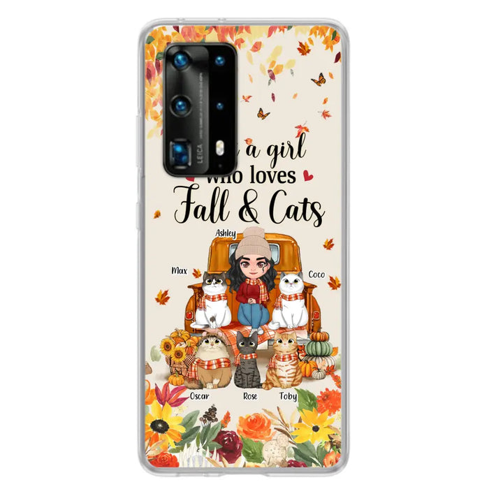 Personalized Cat Mom Autumn Phone Case - Gift Idea For Cat Lovers - Up to 5 Cats - Case For Xiaomi/Oppo/Huawei - Just A Girl Who Loves Fall & Cats
