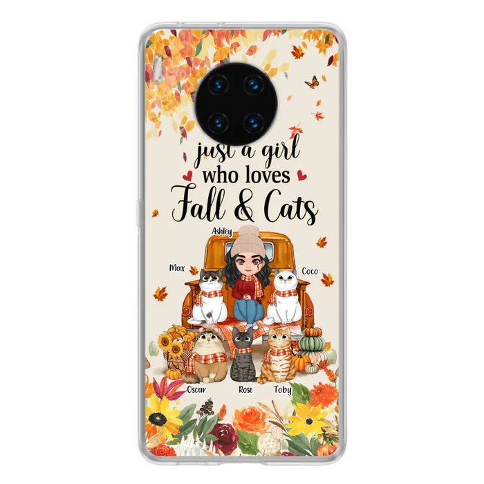 Personalized Cat Mom Autumn Phone Case - Gift Idea For Cat Lovers - Up to 5 Cats - Case For Xiaomi/Oppo/Huawei - Just A Girl Who Loves Fall & Cats