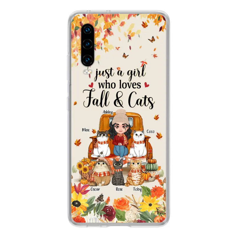 Personalized Cat Mom Autumn Phone Case - Gift Idea For Cat Lovers - Up to 5 Cats - Case For Xiaomi/Oppo/Huawei - Just A Girl Who Loves Fall & Cats