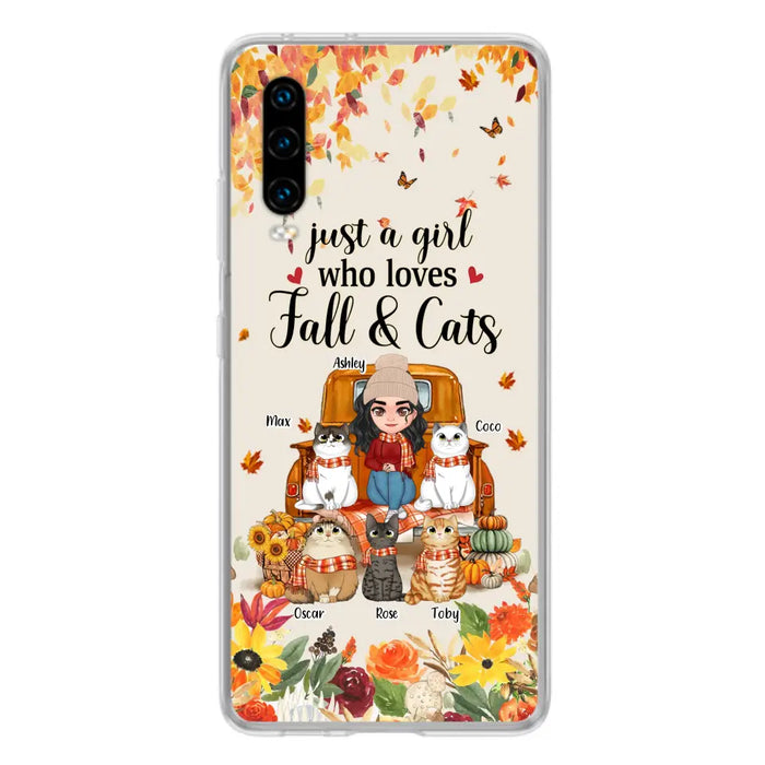 Personalized Cat Mom Autumn Phone Case - Gift Idea For Cat Lovers - Up to 5 Cats - Case For Xiaomi/Oppo/Huawei - Just A Girl Who Loves Fall & Cats