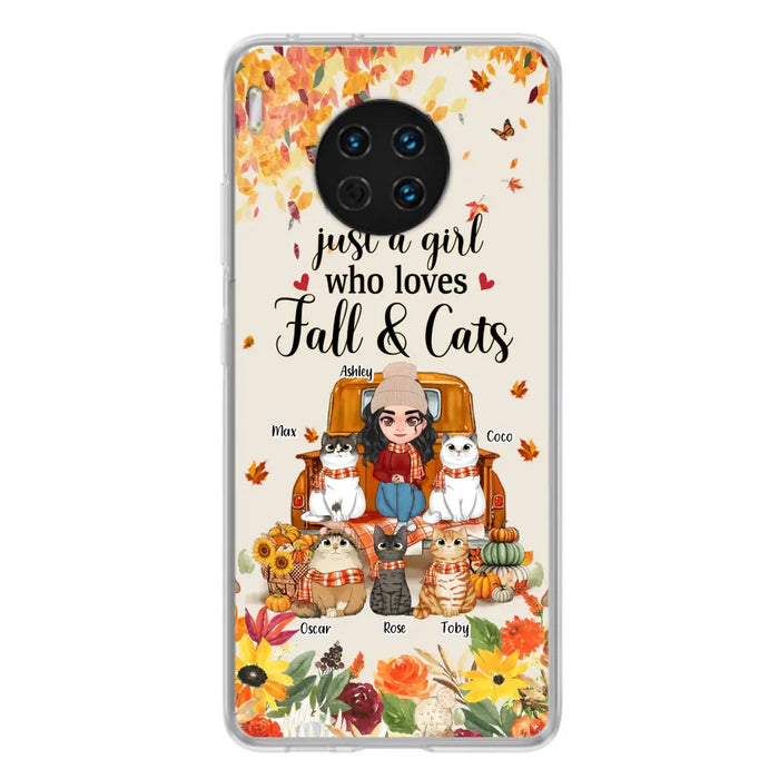 Personalized Cat Mom Autumn Phone Case - Gift Idea For Cat Lovers - Up to 5 Cats - Case For Xiaomi/Oppo/Huawei - Just A Girl Who Loves Fall & Cats