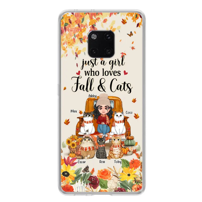 Personalized Cat Mom Autumn Phone Case - Gift Idea For Cat Lovers - Up to 5 Cats - Case For Xiaomi/Oppo/Huawei - Just A Girl Who Loves Fall & Cats