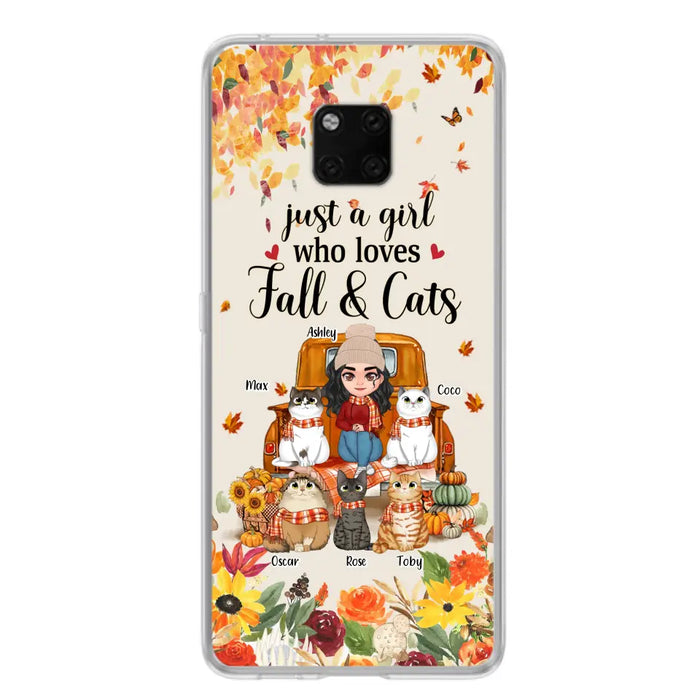 Personalized Cat Mom Autumn Phone Case - Gift Idea For Cat Lovers - Up to 5 Cats - Case For Xiaomi/Oppo/Huawei - Just A Girl Who Loves Fall & Cats