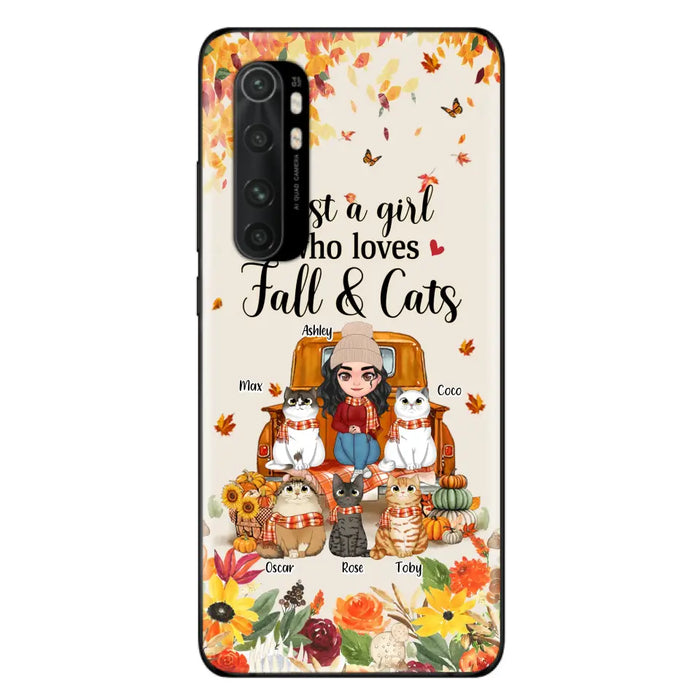 Personalized Cat Mom Autumn Phone Case - Gift Idea For Cat Lovers - Up to 5 Cats - Case For Xiaomi/Oppo/Huawei - Just A Girl Who Loves Fall & Cats