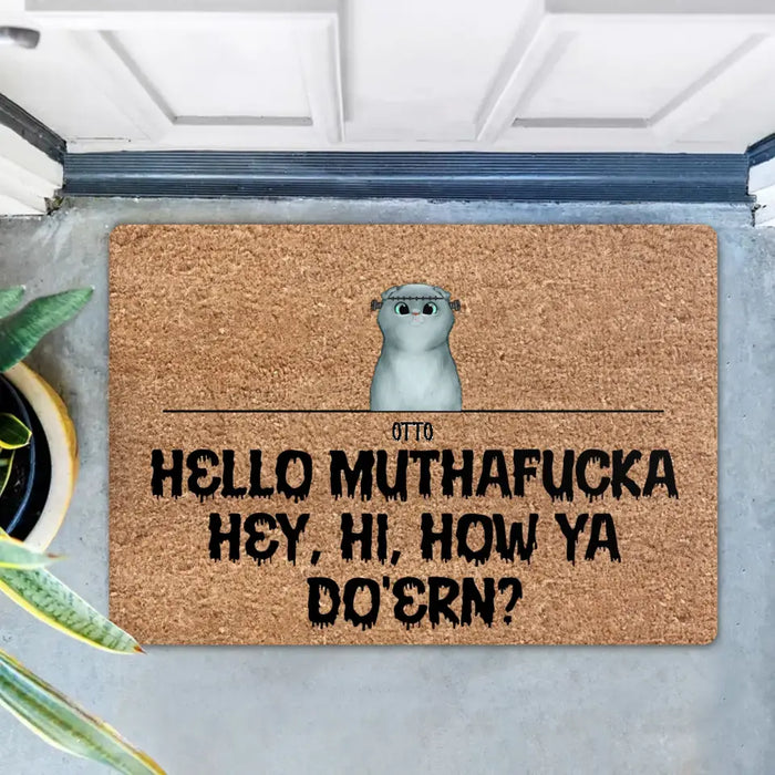Personalized Pet Doormat - Up to 5 Dogs/Cats - Halloween Gift Idea for Dog/Cat Lovers - Hello Muthafucka