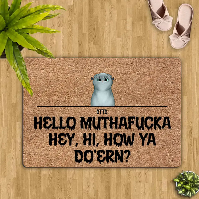 Personalized Pet Doormat - Up to 5 Dogs/Cats - Halloween Gift Idea for Dog/Cat Lovers - Hello Muthafucka