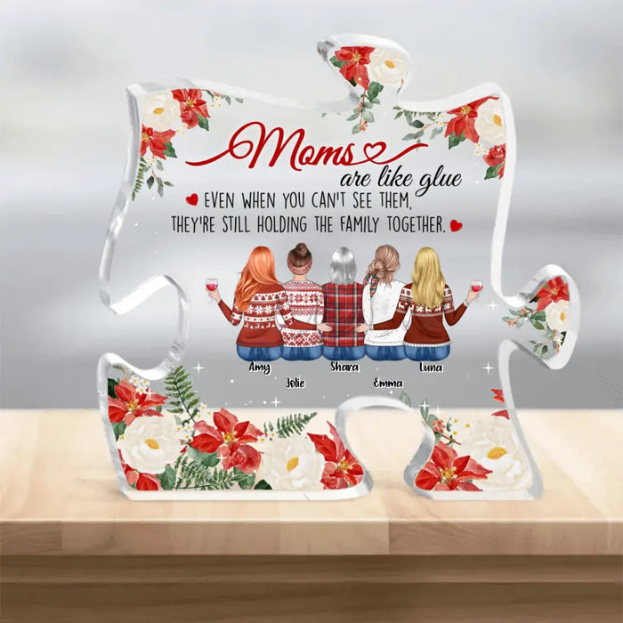 Personalized Mom Acrylic Puzzle Plaque - Up to 5 People - Christmas/Birthday Gift Idea for Mom from Daughters - Moms Are Like Glue