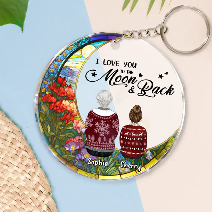 Personalized Family Acrylic Keychain - Grandparent with up to 3 Children - Christmas Gift Idea - I Love You To The Moon & Back