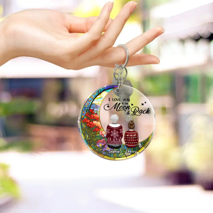 Personalized Family Acrylic Keychain - Grandparent with up to 3 Children - Christmas Gift Idea - I Love You To The Moon & Back