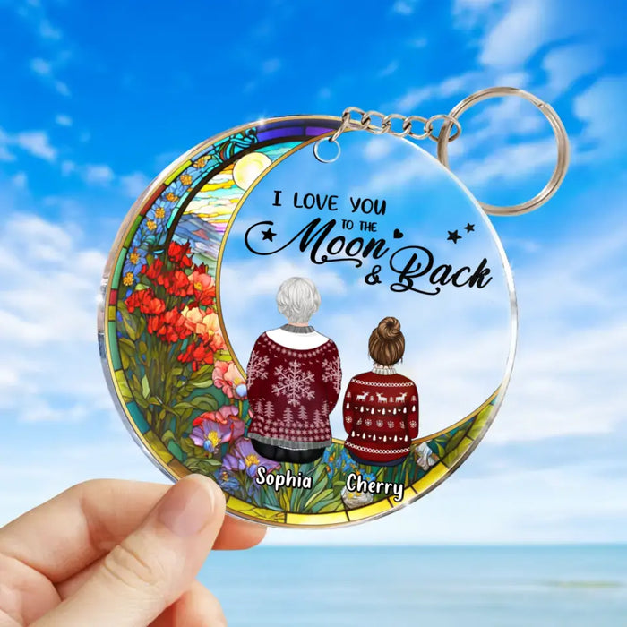 Personalized Family Acrylic Keychain - Grandparent with up to 3 Children - Christmas Gift Idea - I Love You To The Moon & Back