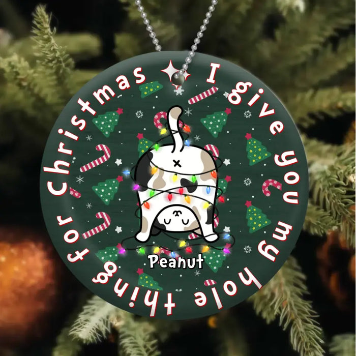 Personalized Christmas Cat Circle Wooden Ornament - Gift Idea for Cat Lover/Xmas - I Give You My Hole Thing For Christmas