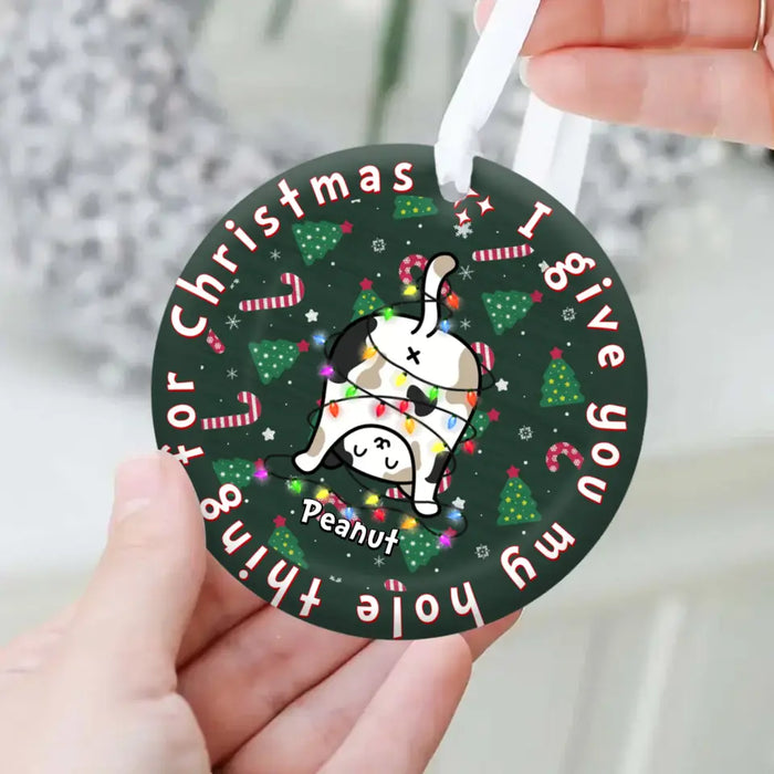 Personalized Christmas Cat Circle Wooden Ornament - Gift Idea for Cat Lover/Xmas - I Give You My Hole Thing For Christmas