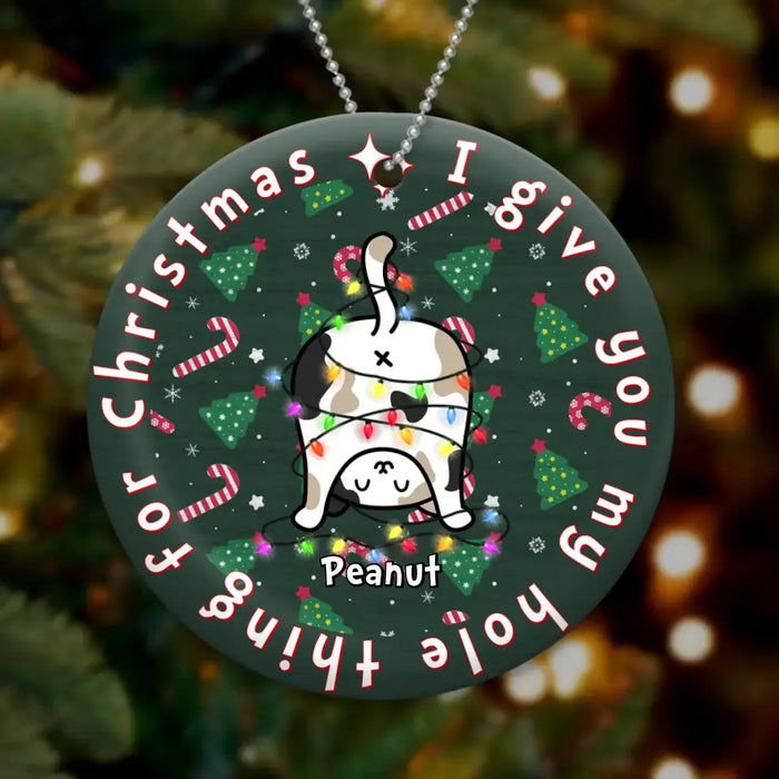 Personalized Christmas Cat Circle Wooden Ornament - Gift Idea for Cat Lover/Xmas - I Give You My Hole Thing For Christmas