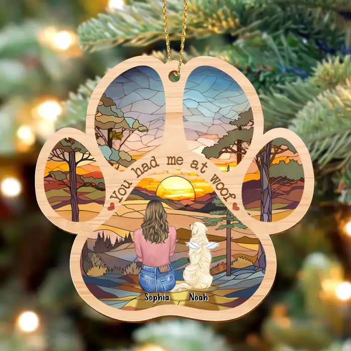 Personalized Pet Paw Wooden Ornament - Man/Woman With Up to 4 Pets - Memorial Gift For Dog/Cat/Rabbit Lover - You Had Me At Woof