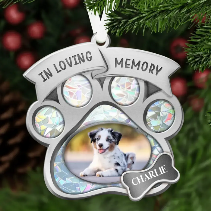 Personalized Pet Memorial Aluminum Ornament - Memorial Gift Idea For Loss Of Pet - Upload Pet Photo - You Left Paw Prints On My Heart