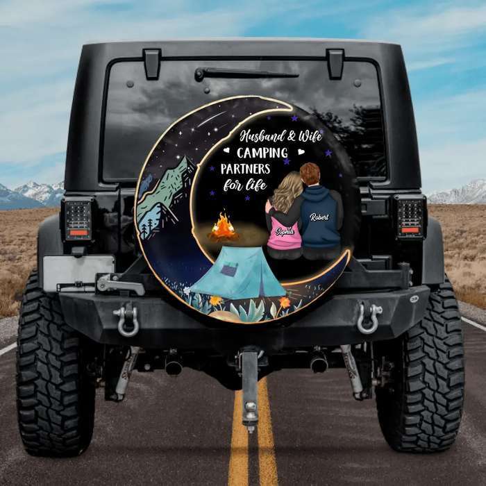 Personalized Camping Couple Spare Tire Cover - Gift Idea for Camping Lovers/Couple - Husband & Wife Camping Partners For Life