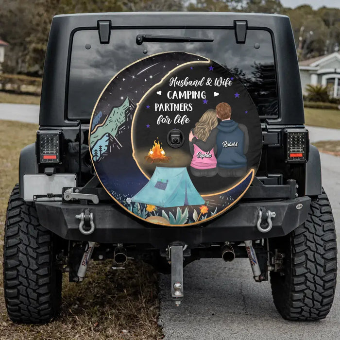 Personalized Camping Couple Spare Tire Cover - Gift Idea for Camping Lovers/Couple - Husband & Wife Camping Partners For Life