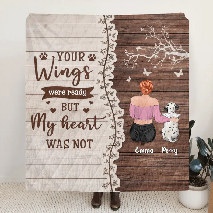 Personalized Memorial Pet Quilt/Fleece Throw Blanket - Up to 3 Dogs/Cats - Memorial Gift Idea for Dog/Cat Owners - Your Wings Were Ready But My Heart Was Not