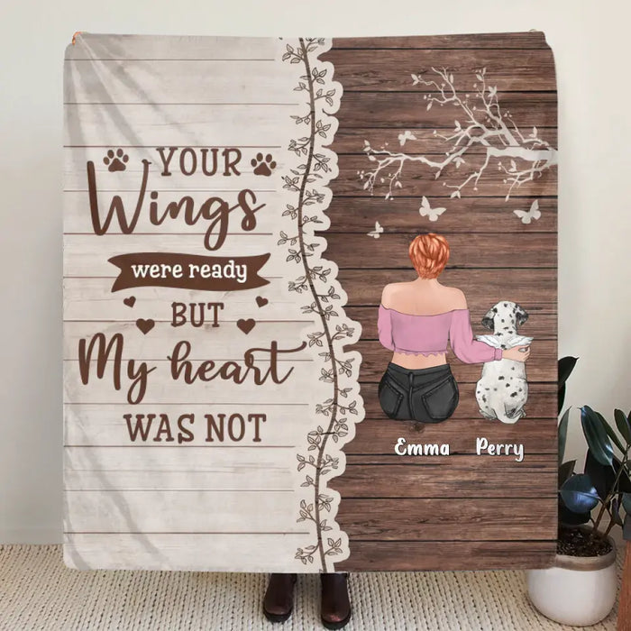 Personalized Memorial Pet Quilt/Fleece Throw Blanket - Up to 3 Dogs/Cats - Memorial Gift Idea for Dog/Cat Owners - Your Wings Were Ready But My Heart Was Not