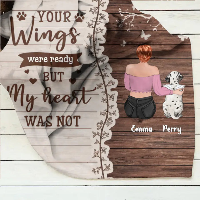 Personalized Memorial Pet Quilt/Fleece Throw Blanket - Up to 3 Dogs/Cats - Memorial Gift Idea for Dog/Cat Owners - Your Wings Were Ready But My Heart Was Not