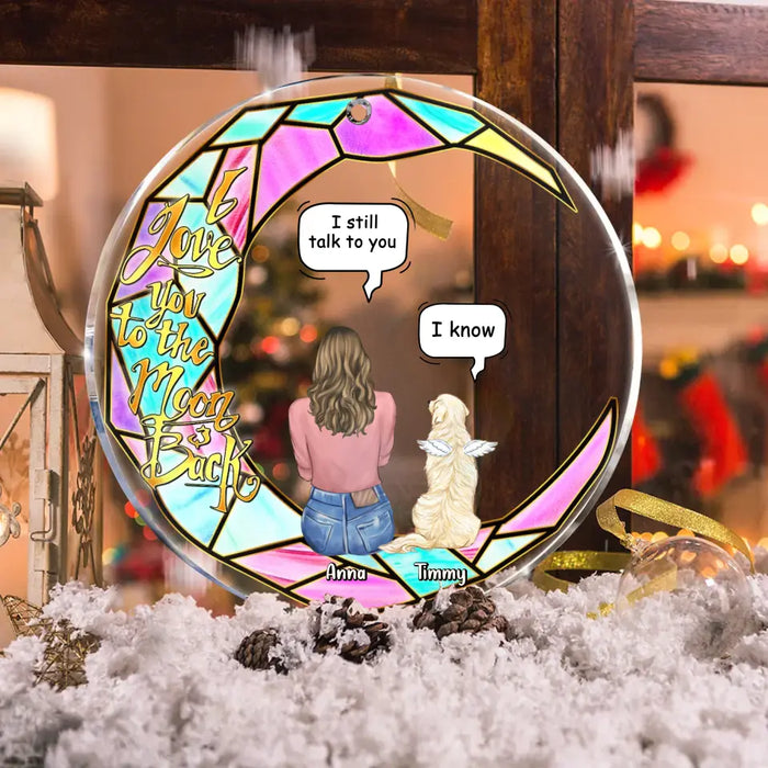 Personalized Memorial Pet Stained Glass Suncatcher Acrylic Ornament - Adult/Couple With Up to 4 Pets - Memorial Gift Idea For Dog/Cat/Rabbit Lovers - I Love You To The Moon & Back