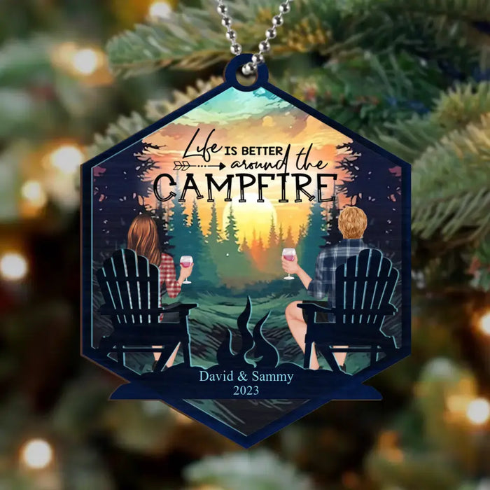 Personalized Camping Couple Wooden Ornament - Gift For Couple/Camping Lover - Life Is Better Around The Campfire