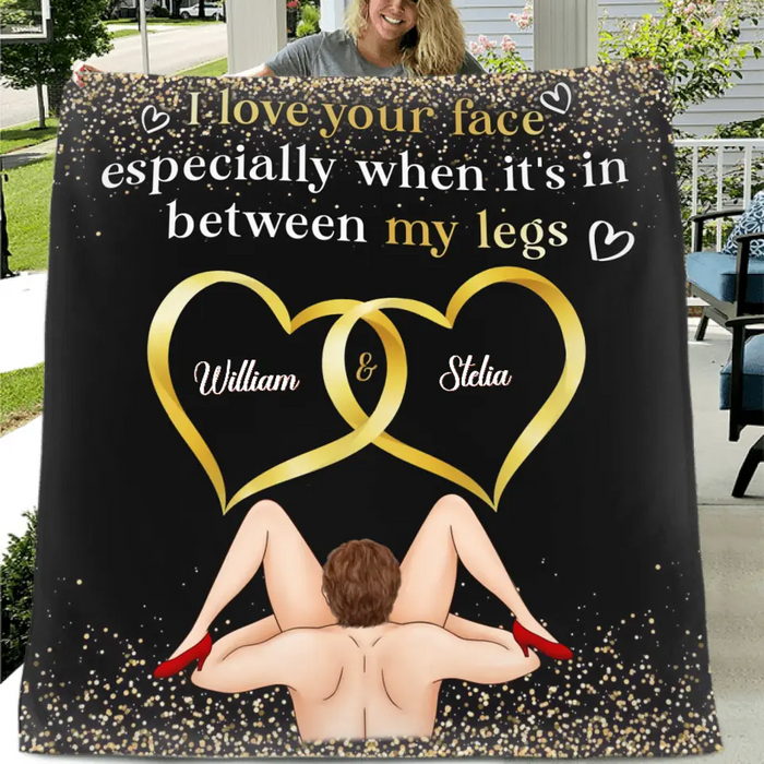 Personalized Couple Fleece Throw Blanket/Quilt - Gift Idea For Him/Her - I Love Your Face Especially When It's In Between My Legs