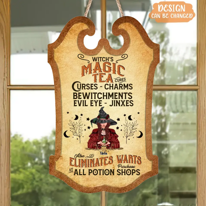 Personalized Witch's Magic Tea Wooden Sign - Halloween Gift Idea - Cures Charms Bewitchments Evil Eye Jinxes