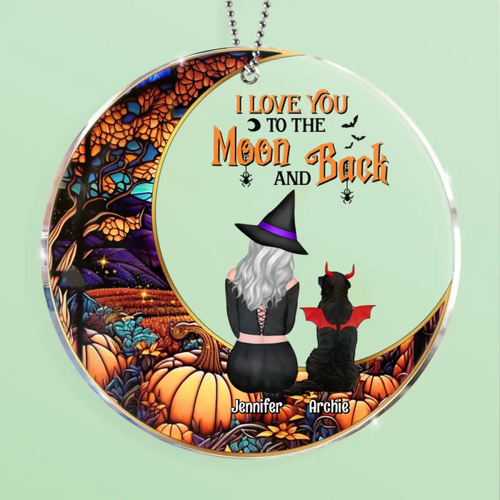 Personalized Halloween Dog Mom Circle Acrylic Ornament - Up to 4 Dogs - Halloween Gift Idea For Dog Lover - I Love You To The Moon And Back