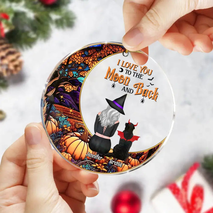 Personalized Halloween Dog Mom Circle Acrylic Ornament - Up to 4 Dogs - Halloween Gift Idea For Dog Lover - I Love You To The Moon And Back