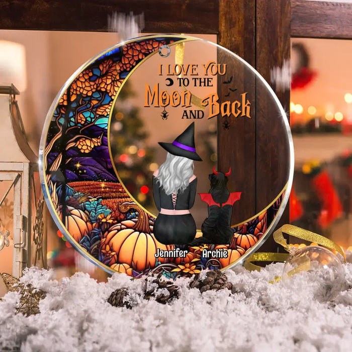 Personalized Halloween Dog Mom Circle Acrylic Ornament - Up to 4 Dogs - Halloween Gift Idea For Dog Lover - I Love You To The Moon And Back