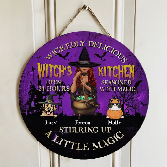 Personalized Witch Circle Door Sign - Halloween/Witch/Pagan/Wicca Decor/Pet Lovers Gift With Up to 6 Pets - Wickedly Delicious Witch's Kitchen