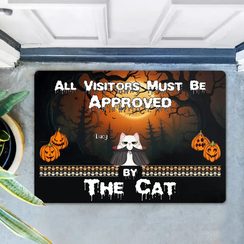 Personalized Halloween Cat Doormat - Up to 6 Cats - Halloween Gift Idea For Cat Lovers - All Visitors Must Be Approved By The Cat