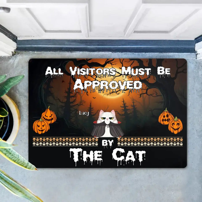 Personalized Halloween Cat Doormat - Up to 6 Cats - Halloween Gift Idea For Cat Lovers - All Visitors Must Be Approved By The Cat