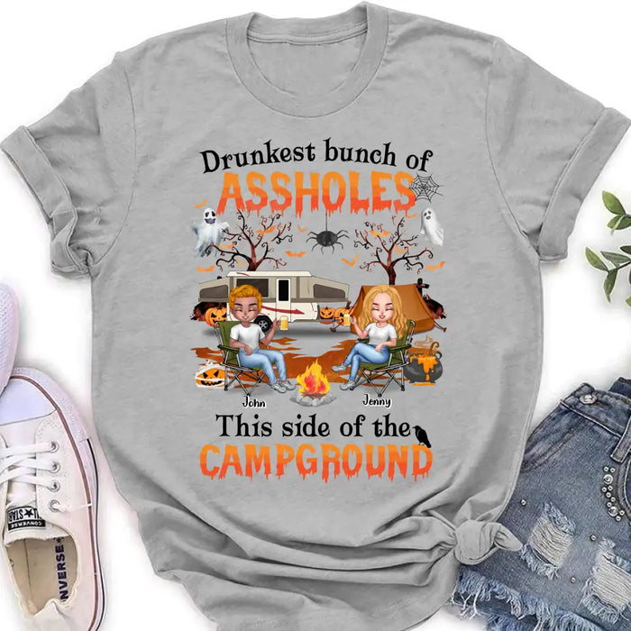 Personalized Camping Friends Shirt - Up to 7 People - Halloween Gift Idea For Friends/Camping Lover - If I'm Drunk It's My Camping Friends' Fault