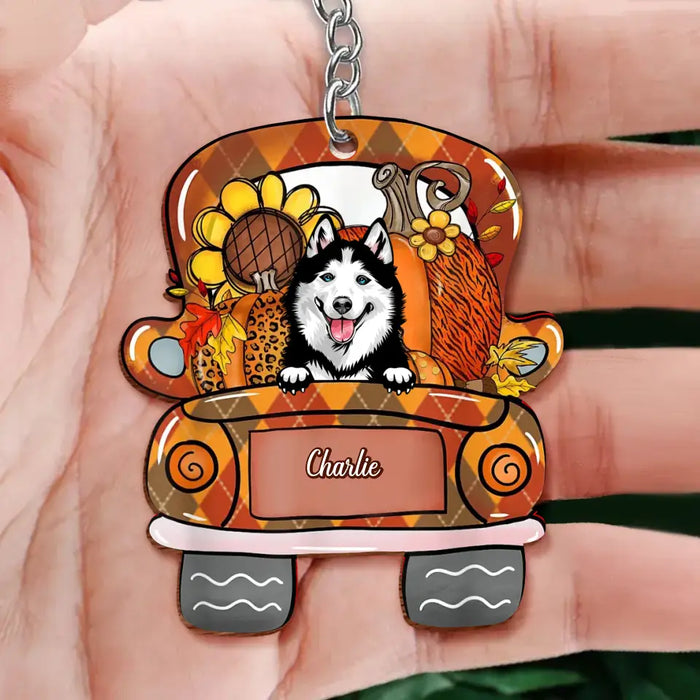 Personalized Dog Fall Season Wooden Keychain - Gift Idea For Dog Lover - Custom Up to 3 Dogs