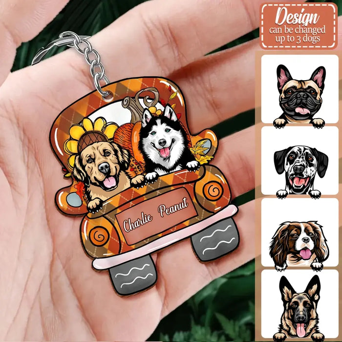 Personalized Dog Fall Season Wooden Keychain - Gift Idea For Dog Lover - Custom Up to 3 Dogs