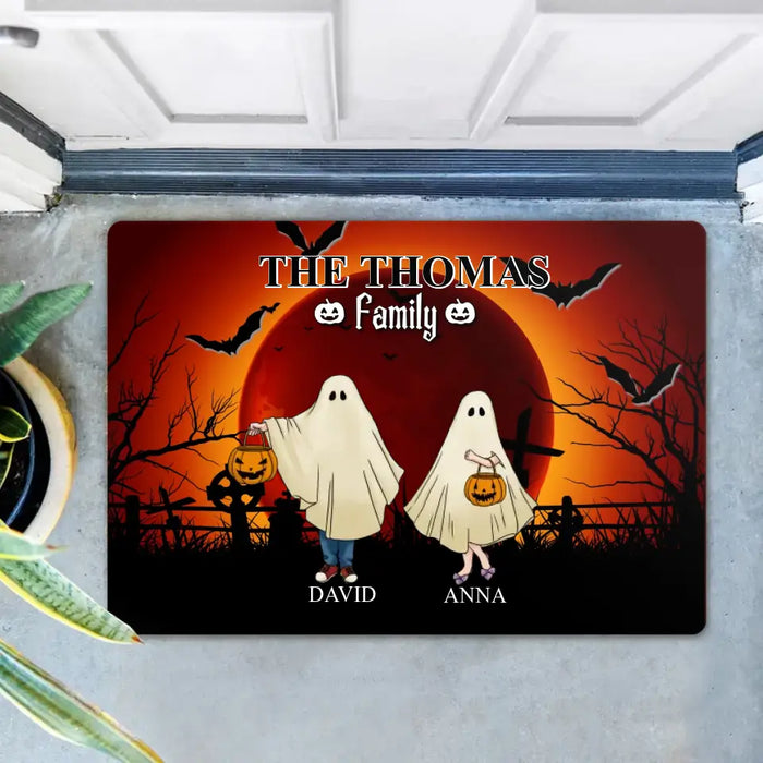 Personalized Halloween Ghost Family Doormat - Halloween Gift For Couple/Family - Up to 5 People With 4 Pets - The Thomas Family