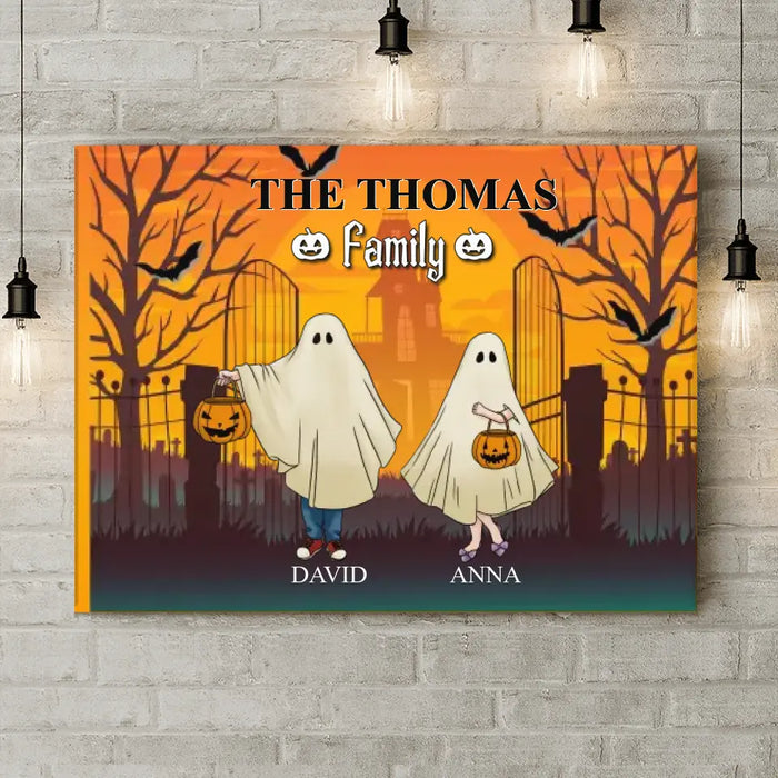 Personalized Halloween Ghost Family Canvas - Halloween Gift For Couple/Family - Up to 5 People With 4 Pets - The Thomas Family
