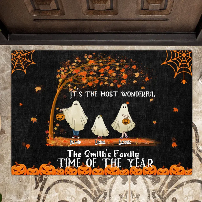 Personalized Halloween Ghost Family Doormat - Halloween Gift For Couple/Family - Up to 6 People With 3 Pets - It's The Most Wonderful Time Of The Year