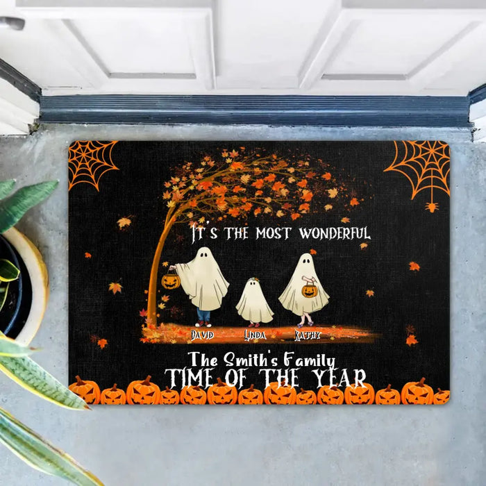Personalized Halloween Ghost Family Doormat - Halloween Gift For Couple/Family - Up to 6 People With 3 Pets - It's The Most Wonderful Time Of The Year