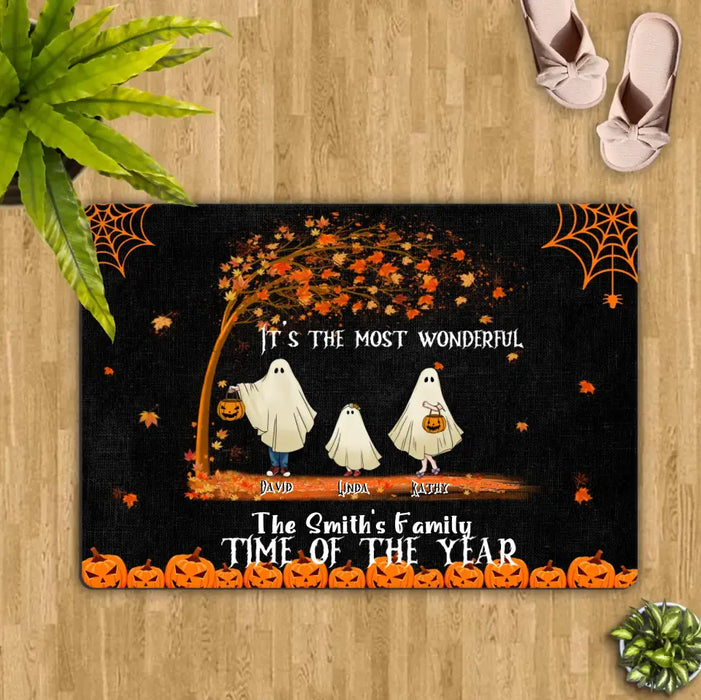 Personalized Halloween Ghost Family Doormat - Halloween Gift For Couple/Family - Up to 6 People With 3 Pets - It's The Most Wonderful Time Of The Year