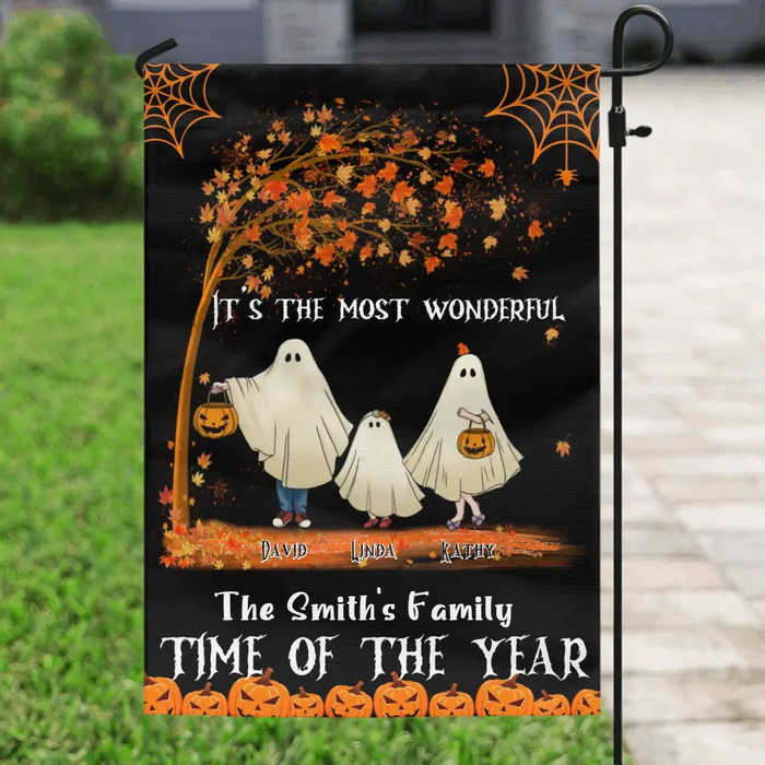 Personalized Halloween Ghost Family Flag Sign - Halloween Gift For Couple/Family - Up to 6 People With 3 Pets - It's The Most Wonderful Time Of The Year