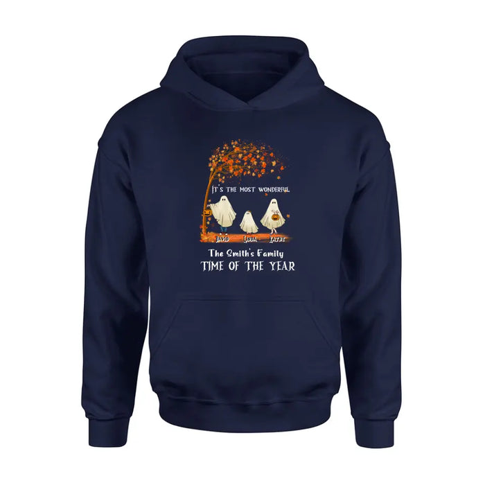 Personalized Halloween Ghost Family Shirt/Hoodie - Halloween Gift For Couple/Family - Up to 6 People With 3 Pets - It's The Most Wonderful Time Of The Year