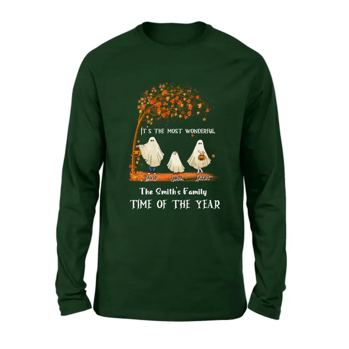 Personalized Halloween Ghost Family Shirt/Hoodie - Halloween Gift For Couple/Family - Up to 6 People With 3 Pets - It's The Most Wonderful Time Of The Year