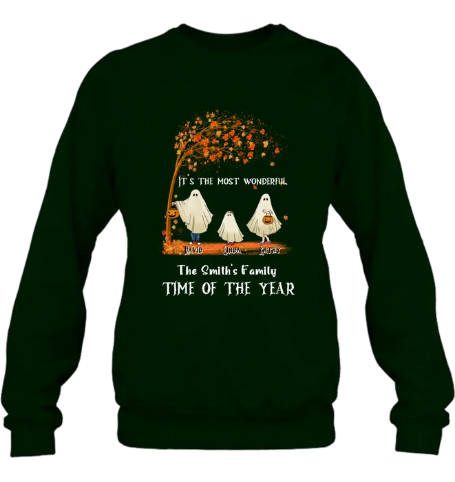 Personalized Halloween Ghost Family Shirt/Hoodie - Halloween Gift For Couple/Family - Up to 6 People With 3 Pets - It's The Most Wonderful Time Of The Year