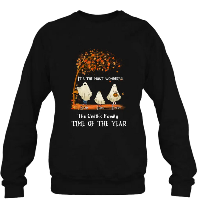 Personalized Halloween Ghost Family Shirt/Hoodie - Halloween Gift For Couple/Family - Up to 6 People With 3 Pets - It's The Most Wonderful Time Of The Year
